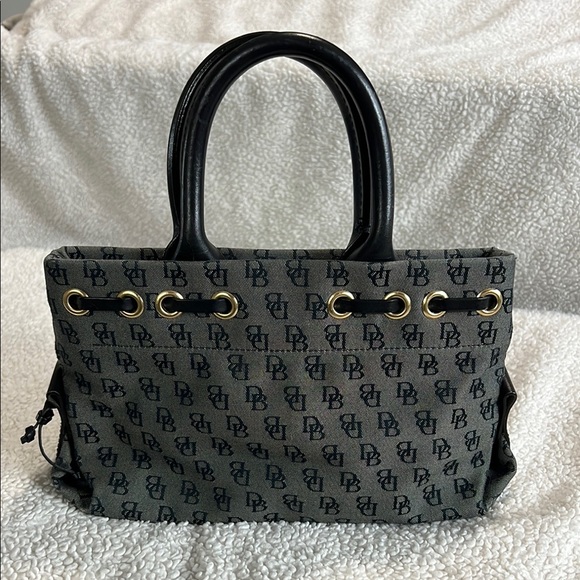 Dooney & Bourke Signature Monogram Tassel Tote Handbag Purse Black Y2K Vintage - Picture 3 of 9